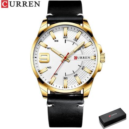 Imagem de Relógio Masculino Pulseira de Couro Quartzo Curren 8371