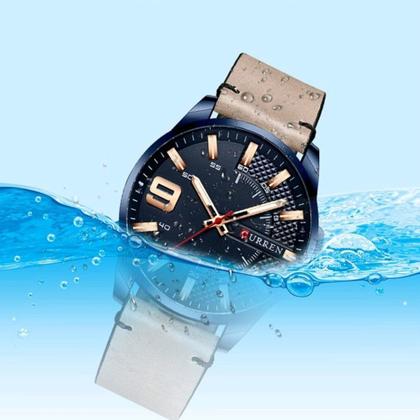 Imagem de Relógio Masculino Pulseira de Couro Quartzo Curren 8371