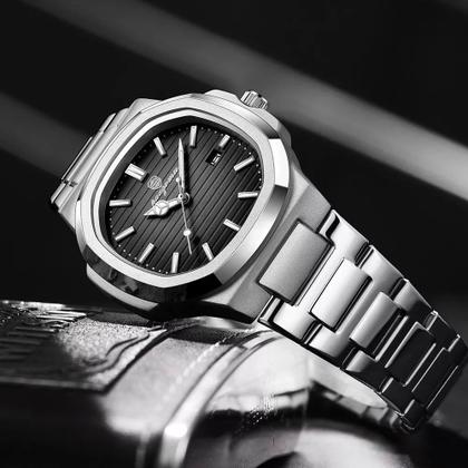 Imagem de Relógio Masculino Quartzo Analógico Prata +Pulseira Hematita