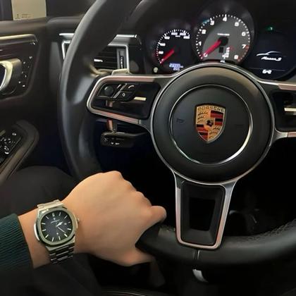 Imagem de Relógio Masculino Quartzo Analógico Prata +Pulseira Hematita