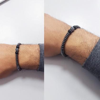 Imagem de Relógio Masculino Quartzo Analógico Prata +Pulseira Hematita