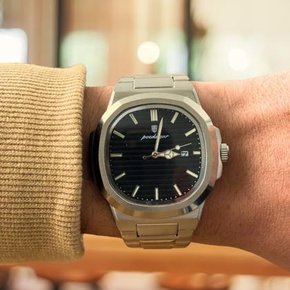 Imagem de Relógio Masculino Quartzo Analógico Prata +Pulseira Hematita