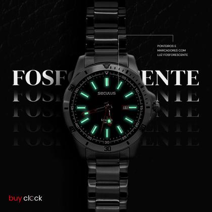 Imagem de Relógio Masculino Seculus Prata Aço Inoxidável Mostrador Preto Original Resistente à Água 44204G0SVNA1