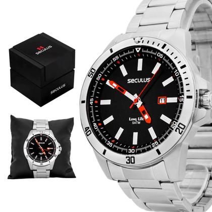 Imagem de Relógio Masculino Seculus Prata Aço Inoxidável Mostrador Preto Original Resistente à Água 44204G0SVNA1