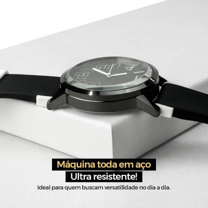 Imagem de Relógio Masculino Silicone Aço Inox Preto + Caixa Premium