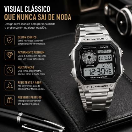 Imagem de Relógio Masculino Skmei 1335 Á Prova D'água 50m Digital Retrô Esporte - Dourado