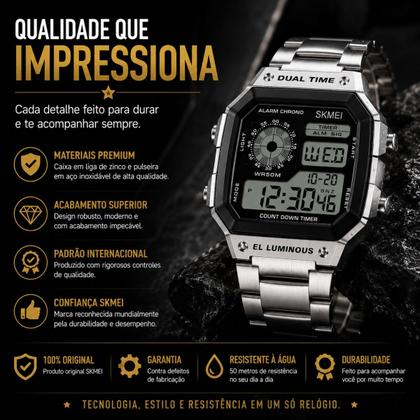 Imagem de Relógio Masculino Skmei 1335 Á Prova D'água 50m Digital Retrô Esporte - Dourado