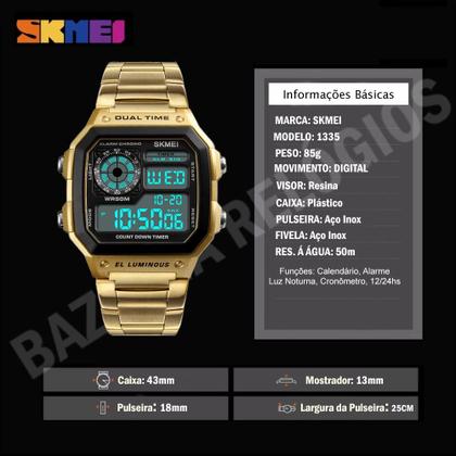 Imagem de Relógio Masculino Skmei 1335 Á Prova D'água 50m Digital Retrô Esporte