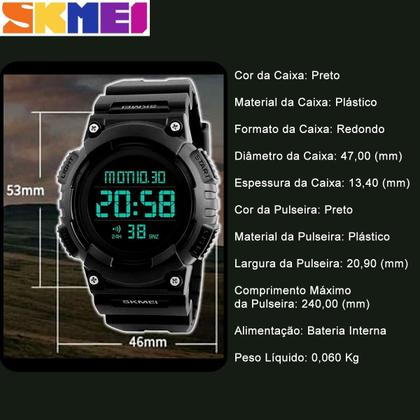 Imagem de Relógio Masculino Skmei Digital 1248 Preto  Cronômetro, Alarme, Luz Verde e Resistência à Água 5ATM