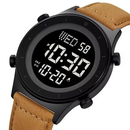 Imagem de Relógio Masculino Skmei Digital 2079  Preto e Marrom, Com Pulseira de Couro, Resistente à Água 3ATM, Luz Verde