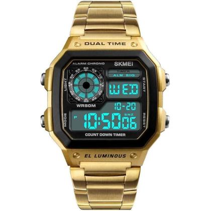 Imagem de Relógio Masculino Skmei Digital Quadrado Esportivo Dourado 1335