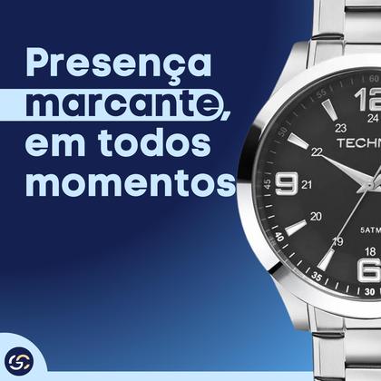 Imagem de Relógio Masculino Technos Aço Prata Analógico com Calendário Original Elegante e Resistente à Água 