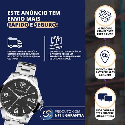 Imagem de Relógio Masculino Technos Aço Prata Analógico com Calendário Original Elegante e Resistente à Água 