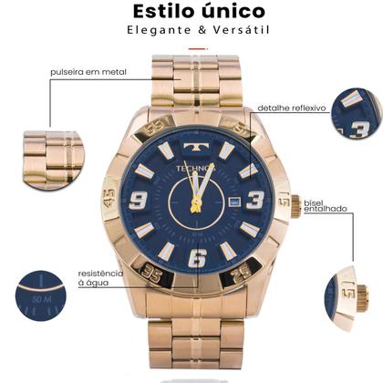 Imagem de Relogio Masculino Technos Analogico Aço Inoxidavel Performance Racer Calendario Original Resistente a Agua 1 Ano de Garantia