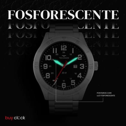 Imagem de Relogio Masculino Technos Analogico Aço Inoxidavel Prata Mostrador Preto Performance Militar Original Resistente a Agua 1 Ano de Garantia 2115NAO1P