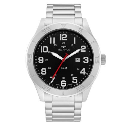 Imagem de Relogio Masculino Technos Analogico Aço Inoxidavel Prata Mostrador Preto Performance Militar Original Resistente a Agua 1 Ano de Garantia 2115NAO1P