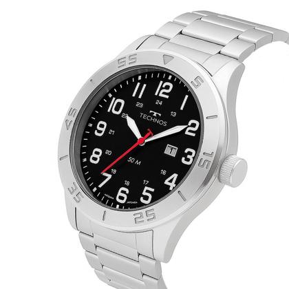 Imagem de Relogio Masculino Technos Analogico Aço Inoxidavel Prata Mostrador Preto Performance Militar Original Resistente a Agua 1 Ano de Garantia 2115NAO1P