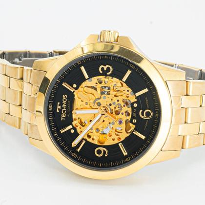 Imagem de Relógio Masculino Technos Dourado Aço Inoxidável Automático Mostrador Preto Original Resistente à Água RT8N24AK4P