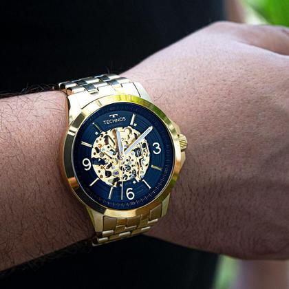 Imagem de Relógio Masculino Technos Dourado Aço Inoxidável Automático Mostrador Preto Original Resistente à Água RT8N24AK4P