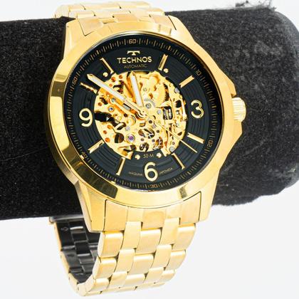 Imagem de Relógio Masculino Technos Dourado Aço Inoxidável Automático Mostrador Preto Original Resistente à Água RT8N24AK4P