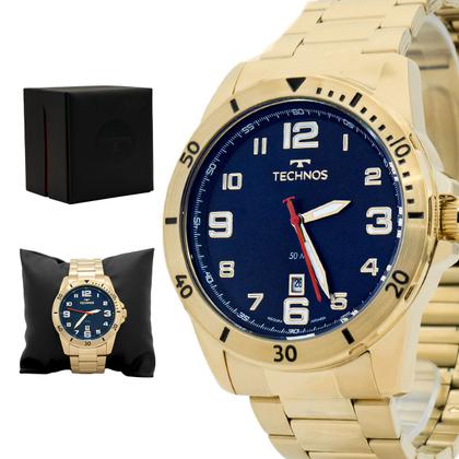 Imagem de Relógio Masculino Technos Militar Dourado Mostrador Azul Original Resistente à Água 2115MYL1A