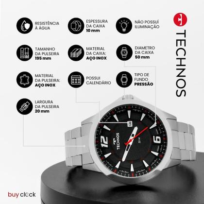 Imagem de Relógio Masculino Technos Performance Racer Prata Preto Original Resistente à Água RT2117LCYS1R