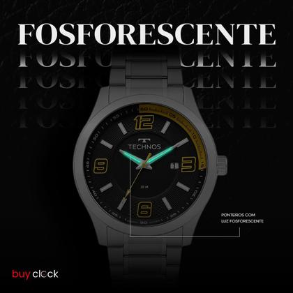 Imagem de Relógio Masculino Technos Prata Aço Mostrador Preto Original Resistente à Água 2115KLM1L