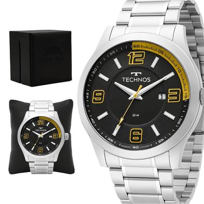 Imagem de Relógio Masculino Technos Prata Aço Mostrador Preto Original Resistente à Água 2115KLM1L