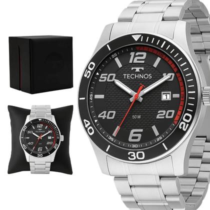 Imagem de Relógio Masculino Technos Prata Aço Mostrador Preto Original Resistente à Água 2115TWC1P