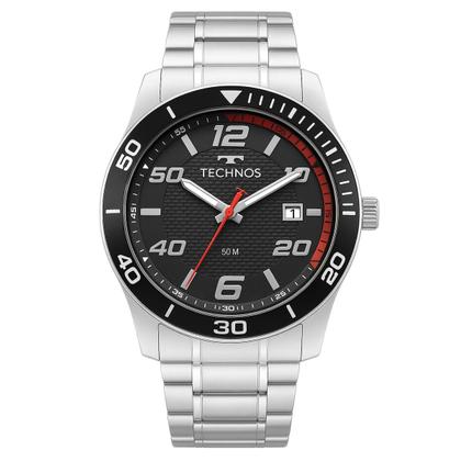 Imagem de Relógio Masculino Technos Prata Aço Mostrador Preto Original Resistente à Água 2115TWC1P