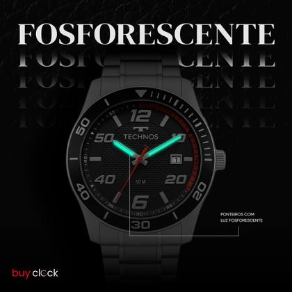 Imagem de Relógio Masculino Technos Prata Aço Mostrador Preto Original Resistente à Água 2115TWC1P