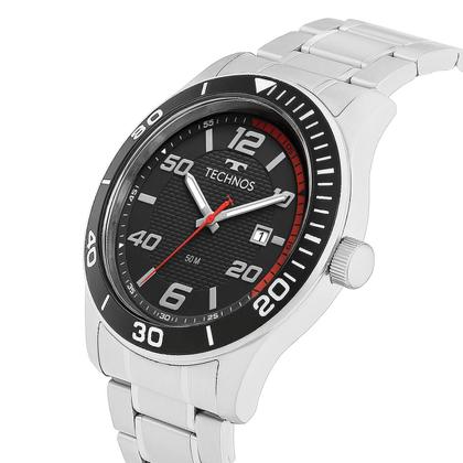 Imagem de Relógio Masculino Technos Prata Aço Mostrador Preto Original Resistente à Água 2115TWC1P