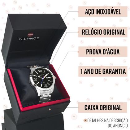 Imagem de Relógio Masculino Technos Prata Prova D'água Garantia 1 Ano