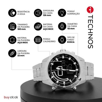 Imagem de Relógio Masculino Technos Prata Tachymeter Analógico Digital Original Resistente à Água RT3496AB1K