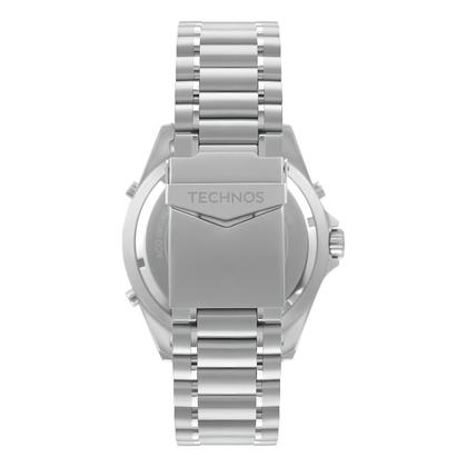 Imagem de Relógio Masculino Technos Skydiver Analógico de Pulso Prata e Preto Troca a Pulseira Kit com 2 Pulseiras à Prova D Água Luxo Casual Social Technos