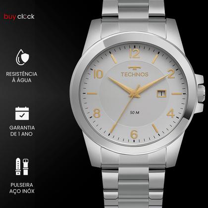 Imagem de Relógio Masculino Technos Steel Prata Mostrador Azul 2117LFL1K