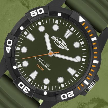 Imagem de Relógio Masculino Verde e Preto Analógico de Pulso com Pulseira de Silicone à Prova D Água Militar Tático Mormaii
