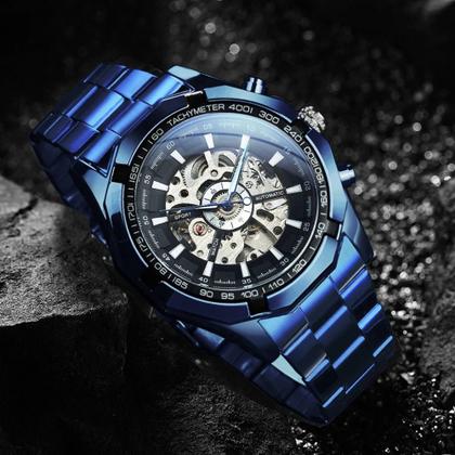 Imagem de Relógio Masculino Winner Automático Luxo Aço Inoxidável Azul