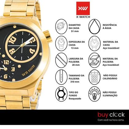 Relogio Masculino XWatch Analogico Aço Inoxidavel Original Dourado