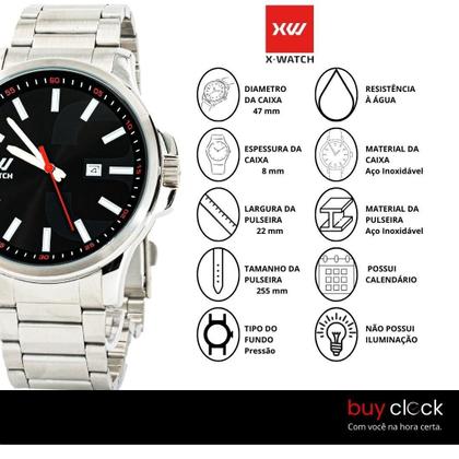 Imagem de Relógio Masculino XWatch XTEEL Aço Mostrador Preto Original Resistente à Água ROXMSS1056P