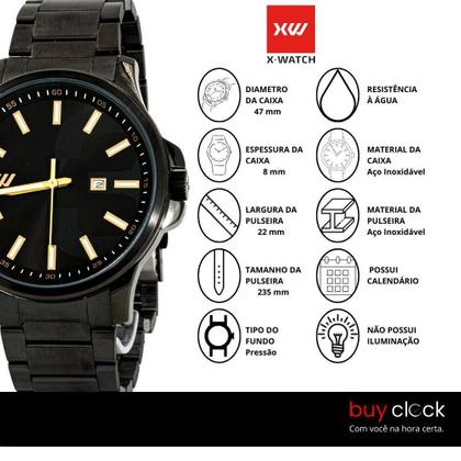 Imagem de Relógio Masculino XWatch XTEEL Preto Aço Mostrador Preto Original Resistente à Água XMNS1009P1PX