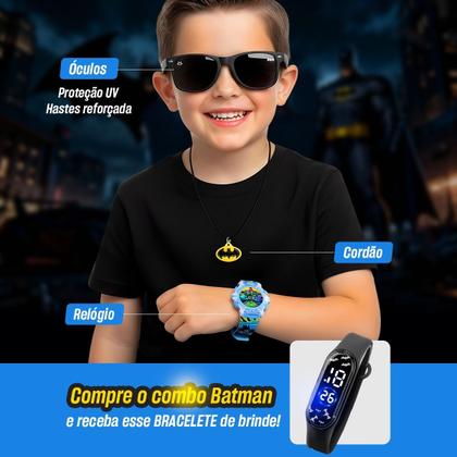 Imagem de Relogio Menino Digital Azul Infantil + Oculos Colar luz esportivo criança heroi verão silicone proteção uv presente azul