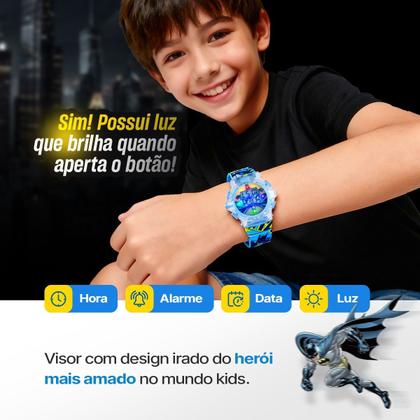 Imagem de Relogio Menino Digital Azul Infantil + Oculos Colar luz esportivo criança heroi verão silicone proteção uv presente azul