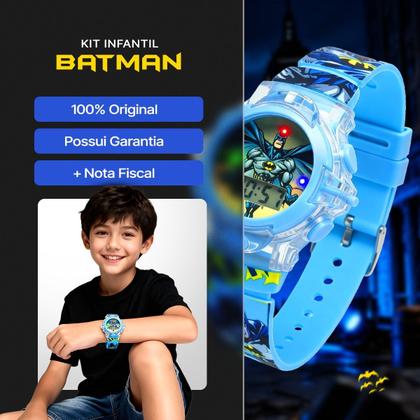 Imagem de Relogio Menino Digital Azul Infantil + Oculos Colar luz esportivo criança heroi verão silicone proteção uv presente azul