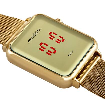 Imagem de Relogio Mondaine Dourado Espelhado Feminino Led Vermelho 32721lpmvde1