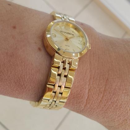 Imagem de Relogio Mondaine Feminino dourado banhado folheado pequeno mini social classico luxo a prova dagua 32690LPMVDE1