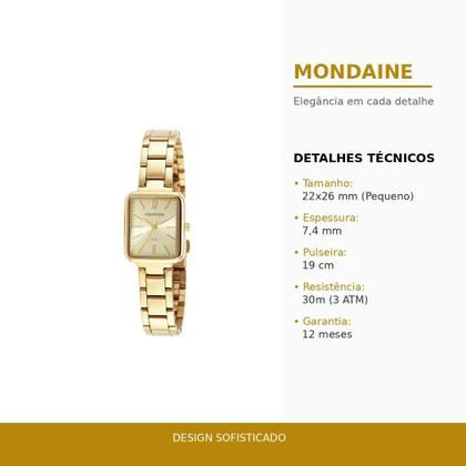 Imagem de Relogio Mondaine Feminino dourado pequeno quadrado classico social de aço banhado folheado luxo 32377LPMVDE1