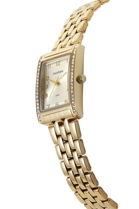 Imagem de Relogio Mondaine Feminino dourado quadrado retangular strass numero 32781LPMVDE1