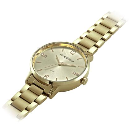 Imagem de Relógio Mondaine Feminino Grande Original Dourado À Prova D'Água com NF Colar E Brincoa 600D