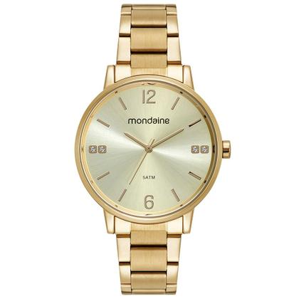 Imagem de Relógio Mondaine Feminino Grande Original Dourado À Prova D'Água com NF Colar E Brincoa 600D